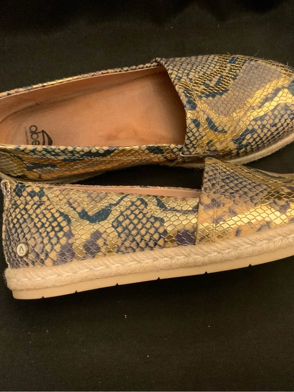 Abeo Metallic Black and Gold Snake-Print Slip-On Flats